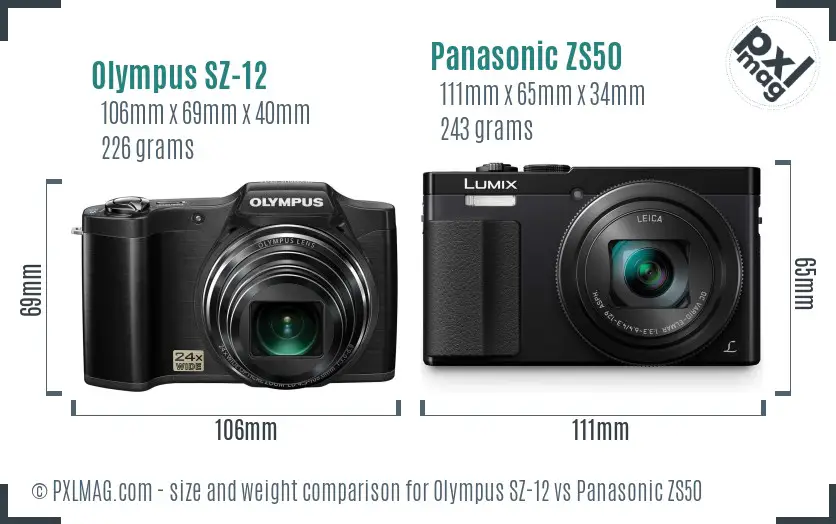 Olympus SZ-12 vs Panasonic ZS50 size comparison