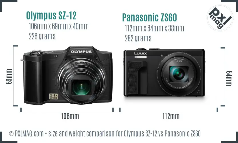 Olympus SZ-12 vs Panasonic ZS60 size comparison