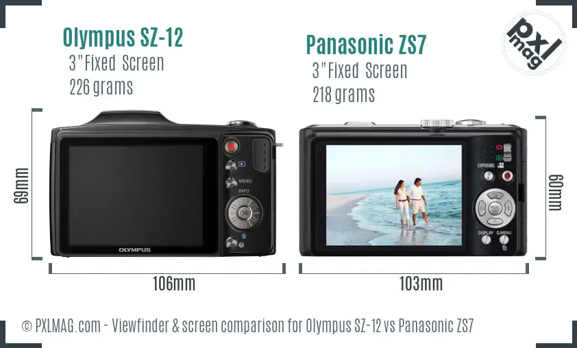 Olympus SZ-12 vs Panasonic ZS7 Screen and Viewfinder comparison