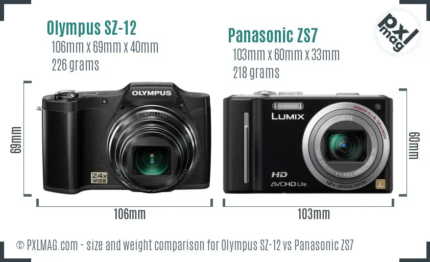 Olympus SZ-12 vs Panasonic ZS7 size comparison