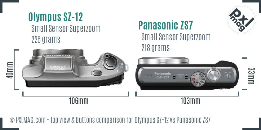 Olympus SZ-12 vs Panasonic ZS7 top view buttons comparison