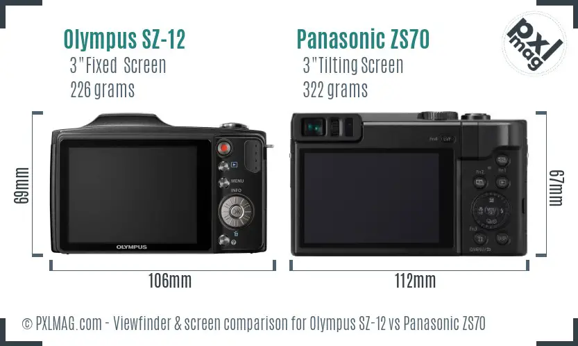 Olympus SZ-12 vs Panasonic ZS70 Screen and Viewfinder comparison