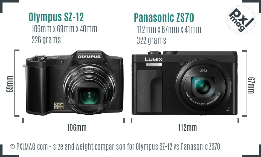 Olympus SZ-12 vs Panasonic ZS70 size comparison