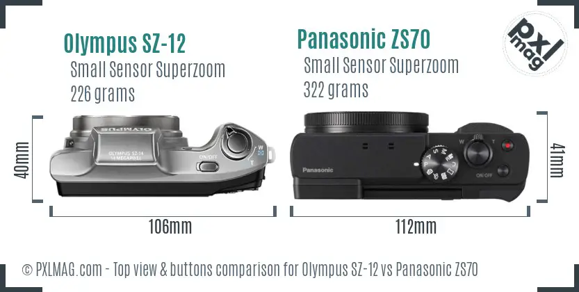 Olympus SZ-12 vs Panasonic ZS70 top view buttons comparison