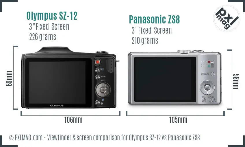 Olympus SZ-12 vs Panasonic ZS8 Screen and Viewfinder comparison
