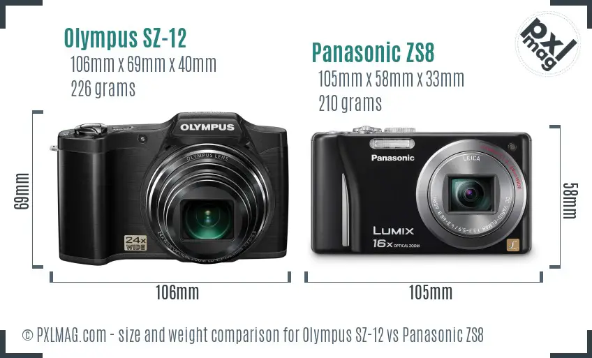 Olympus SZ-12 vs Panasonic ZS8 size comparison