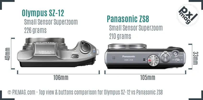 Olympus SZ-12 vs Panasonic ZS8 top view buttons comparison