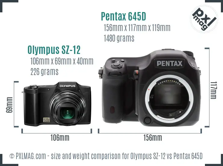 Olympus SZ-12 vs Pentax 645D size comparison