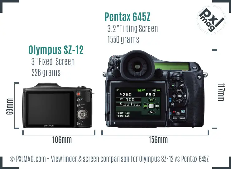 Olympus SZ-12 vs Pentax 645Z Screen and Viewfinder comparison