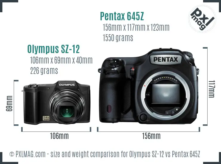 Olympus SZ-12 vs Pentax 645Z size comparison