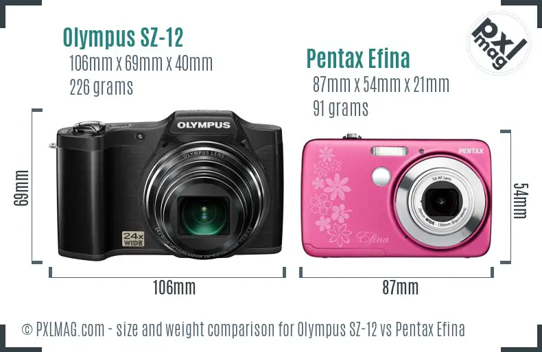 Olympus SZ-12 vs Pentax Efina size comparison