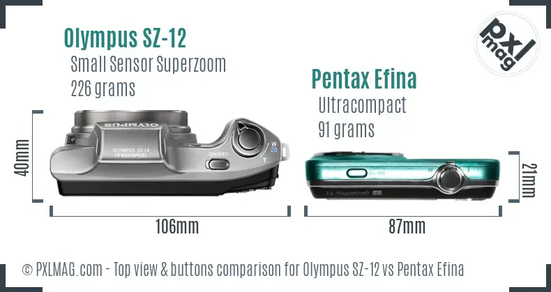 Olympus SZ-12 vs Pentax Efina top view buttons comparison