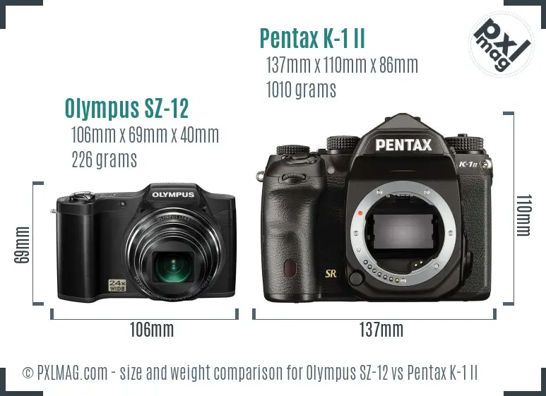 Olympus SZ-12 vs Pentax K-1 II size comparison
