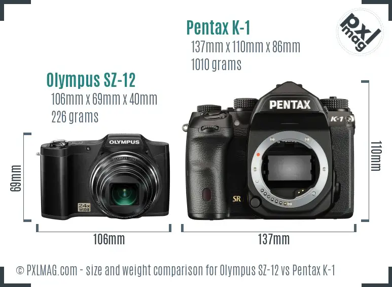 Olympus SZ-12 vs Pentax K-1 size comparison