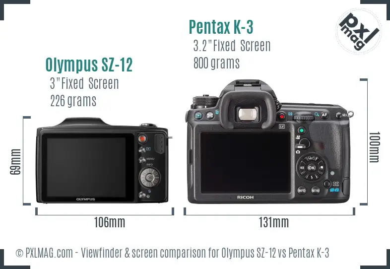 Olympus SZ-12 vs Pentax K-3 Screen and Viewfinder comparison