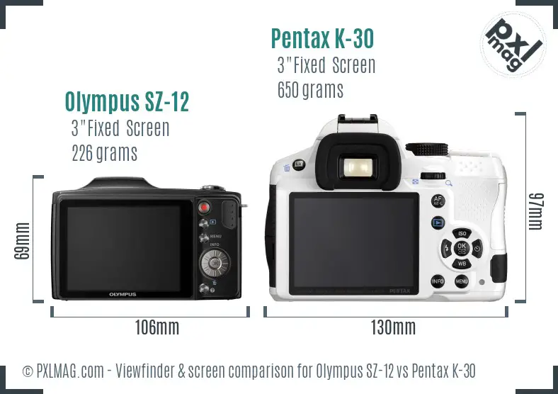 Olympus SZ-12 vs Pentax K-30 Screen and Viewfinder comparison