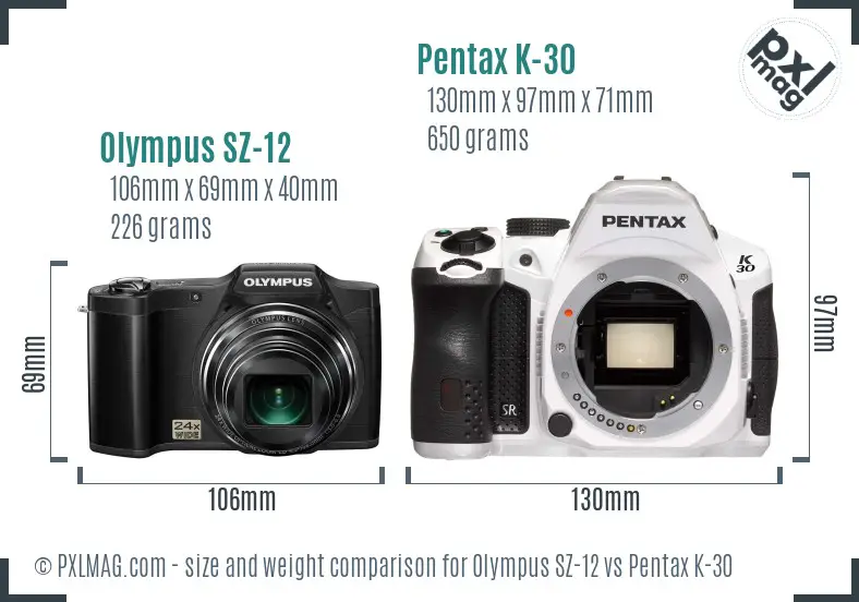 Olympus SZ-12 vs Pentax K-30 size comparison