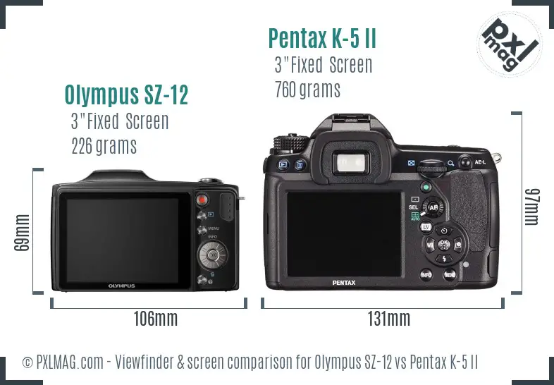 Olympus SZ-12 vs Pentax K-5 II Screen and Viewfinder comparison