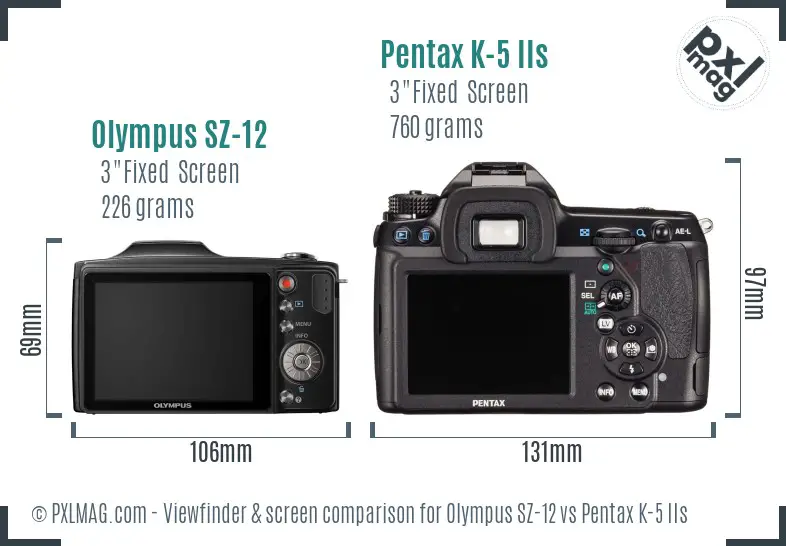 Olympus SZ-12 vs Pentax K-5 IIs Screen and Viewfinder comparison
