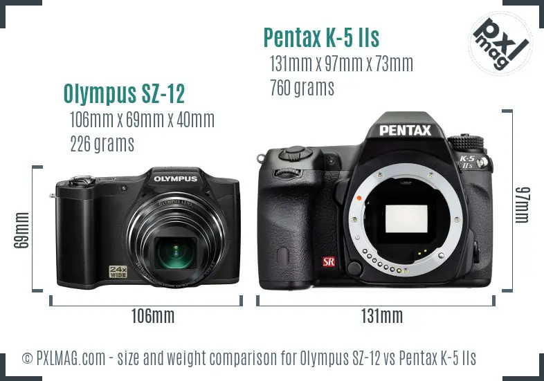 Olympus SZ-12 vs Pentax K-5 IIs size comparison