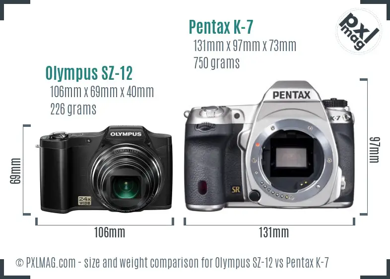 Olympus SZ-12 vs Pentax K-7 size comparison