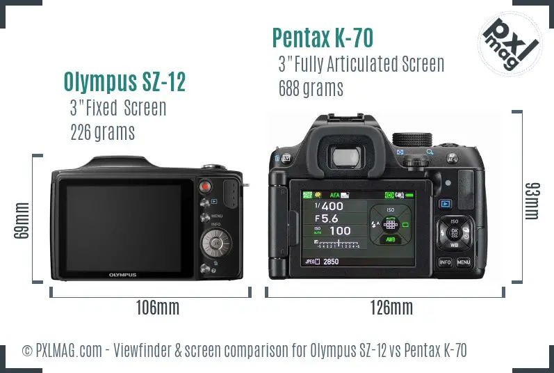 Olympus SZ-12 vs Pentax K-70 Screen and Viewfinder comparison