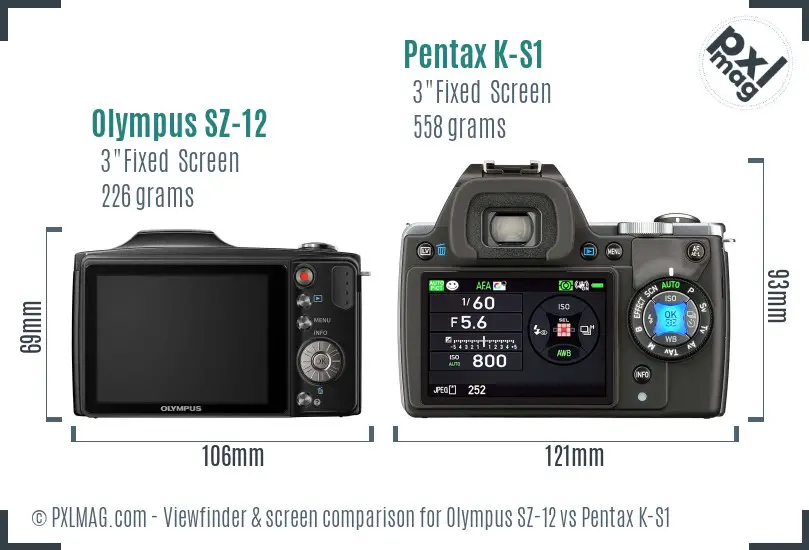 Olympus SZ-12 vs Pentax K-S1 Screen and Viewfinder comparison