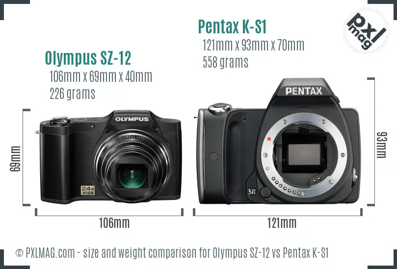 Olympus SZ-12 vs Pentax K-S1 size comparison