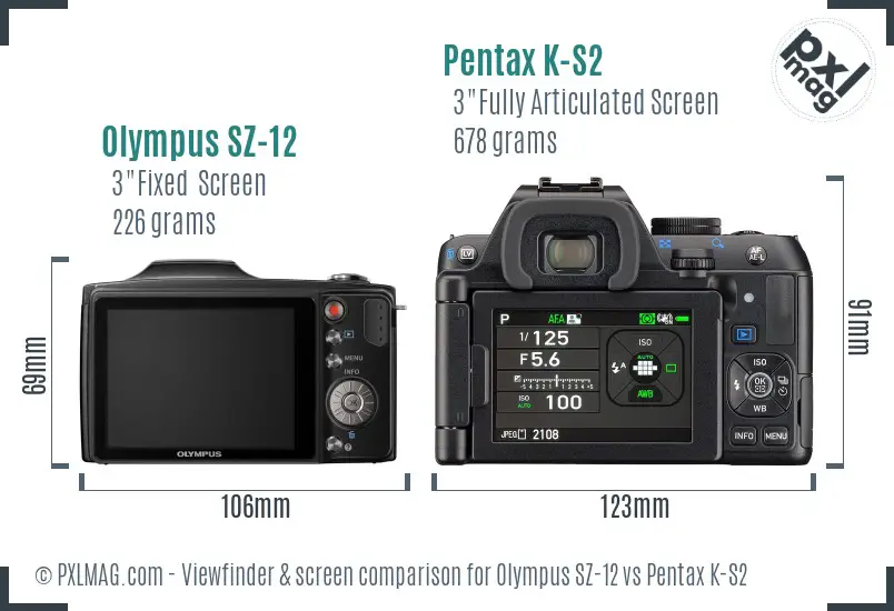Olympus SZ-12 vs Pentax K-S2 Screen and Viewfinder comparison