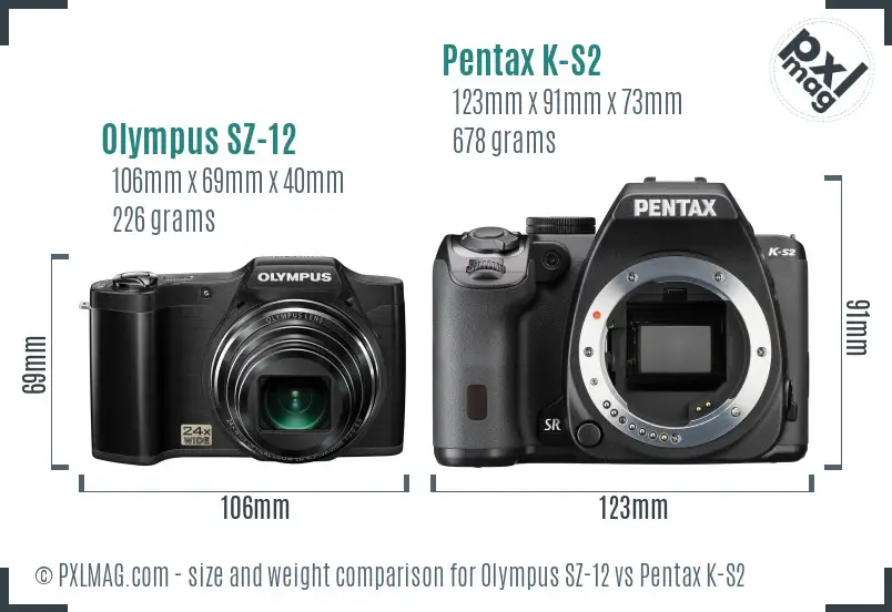 Olympus SZ-12 vs Pentax K-S2 size comparison