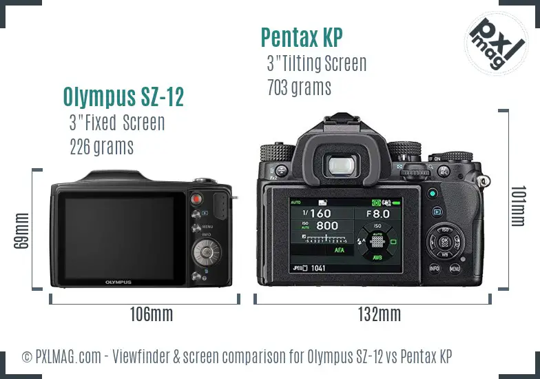 Olympus SZ-12 vs Pentax KP Screen and Viewfinder comparison