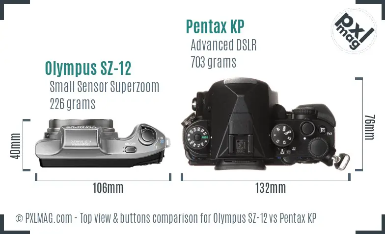 Olympus SZ-12 vs Pentax KP top view buttons comparison