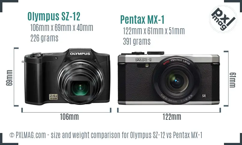 Olympus SZ-12 vs Pentax MX-1 size comparison