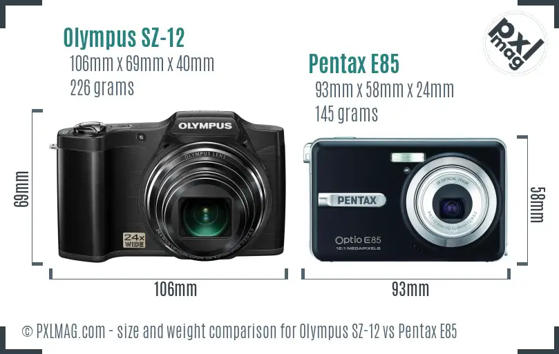 Olympus SZ-12 vs Pentax E85 size comparison