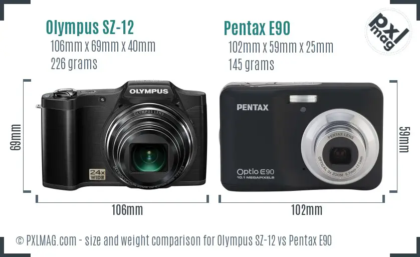 Olympus SZ-12 vs Pentax E90 size comparison