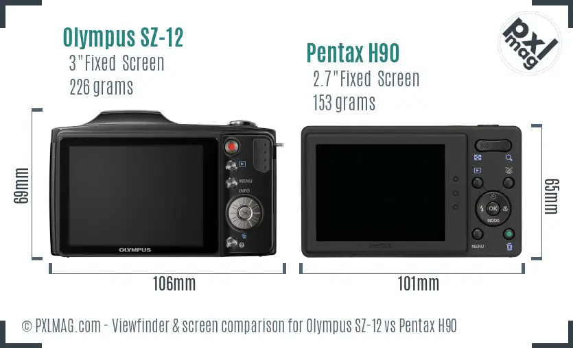 Olympus SZ-12 vs Pentax H90 Screen and Viewfinder comparison Olympus SZ-12 vs Pentax H90 Screen and Viewfinder comparison