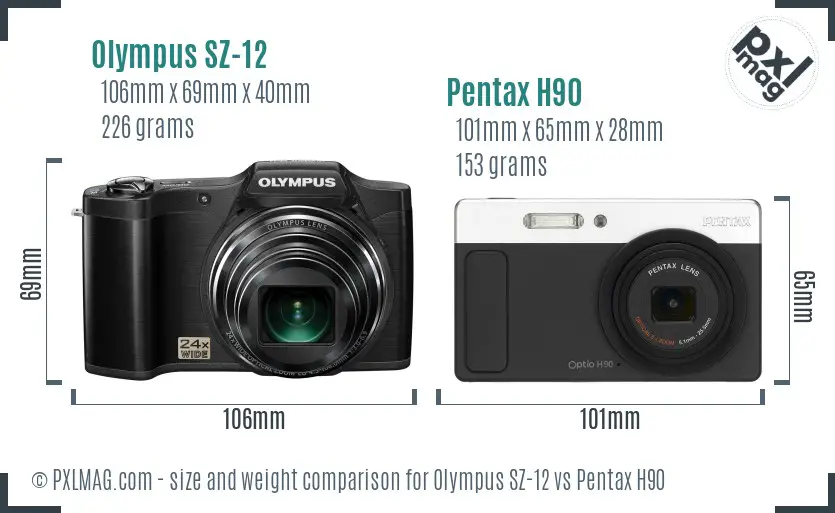 Olympus SZ-12 vs Pentax H90 size comparison Olympus SZ-12 vs Pentax H90 size comparison