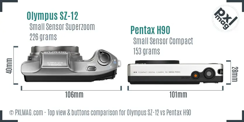 Olympus SZ-12 vs Pentax H90 top view buttons comparison Olympus SZ-12 vs Pentax H90 top view buttons comparison
