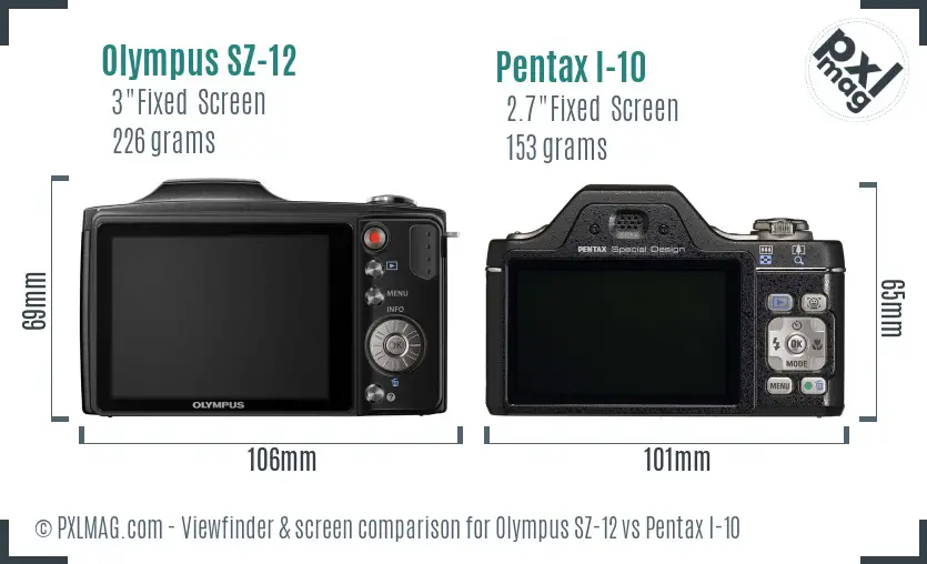 Olympus SZ-12 vs Pentax I-10 Screen and Viewfinder comparison