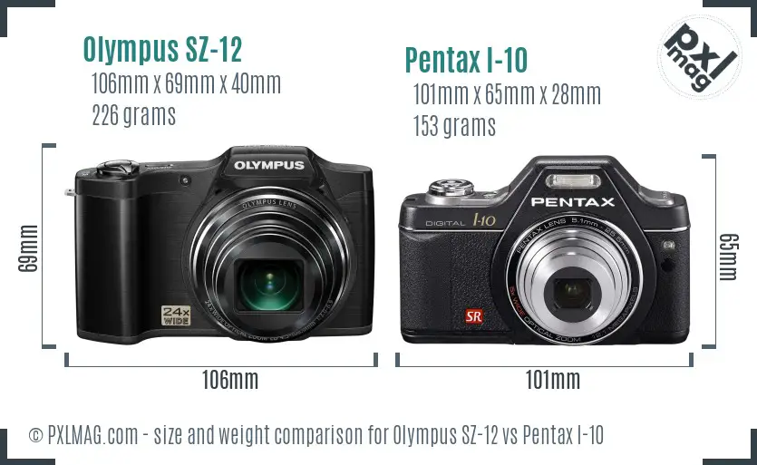 Olympus SZ-12 vs Pentax I-10 size comparison