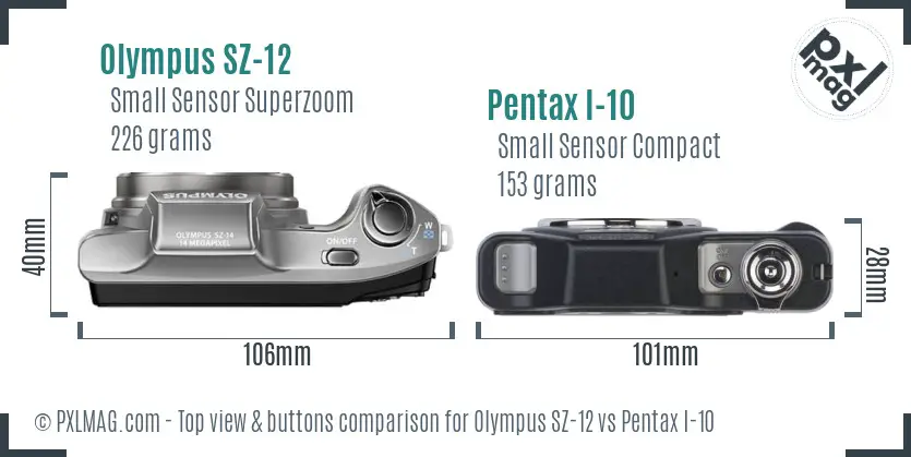 Olympus SZ-12 vs Pentax I-10 top view buttons comparison