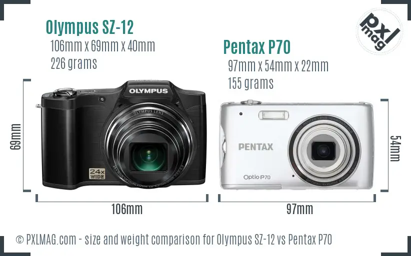 Olympus SZ-12 vs Pentax P70 size comparison