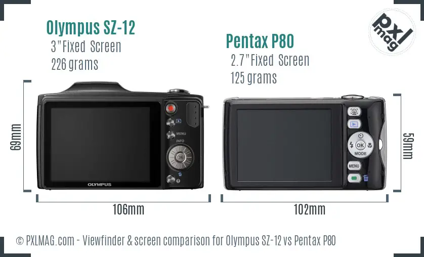 Olympus SZ-12 vs Pentax P80 Screen and Viewfinder comparison