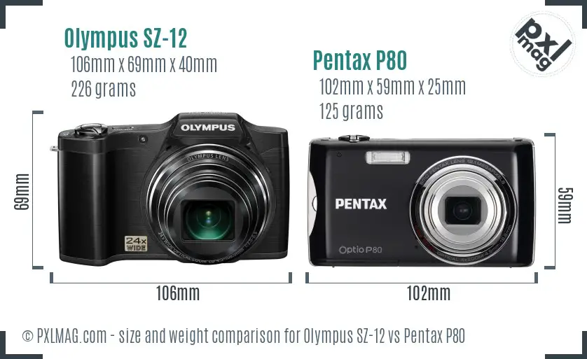 Olympus SZ-12 vs Pentax P80 size comparison