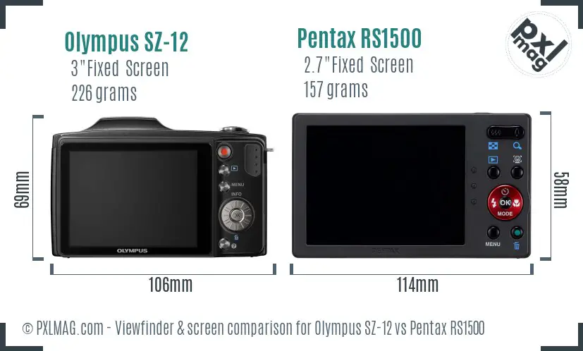 Olympus SZ-12 vs Pentax RS1500 Screen and Viewfinder comparison