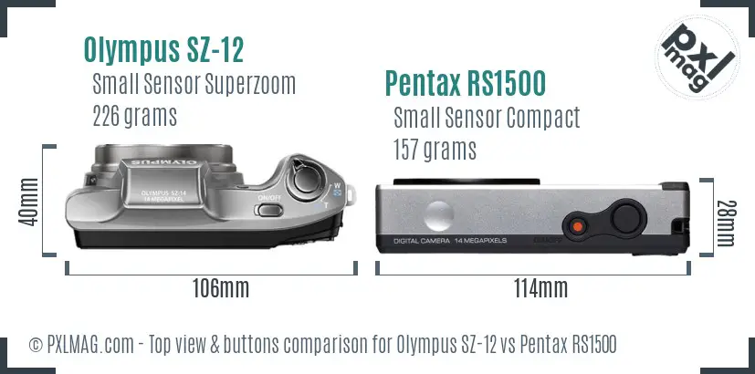 Olympus SZ-12 vs Pentax RS1500 top view buttons comparison