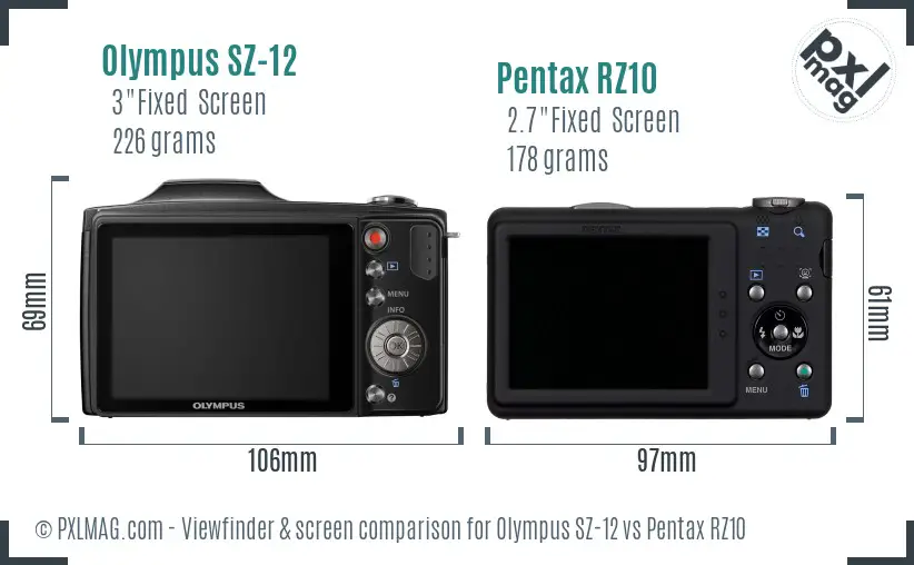 Olympus SZ-12 vs Pentax RZ10 Screen and Viewfinder comparison