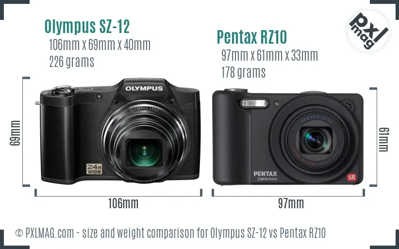 Olympus SZ-12 vs Pentax RZ10 size comparison