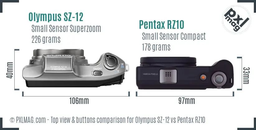 Olympus SZ-12 vs Pentax RZ10 top view buttons comparison