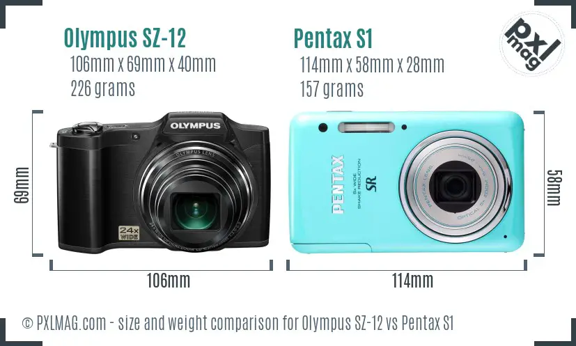 Olympus SZ-12 vs Pentax S1 size comparison